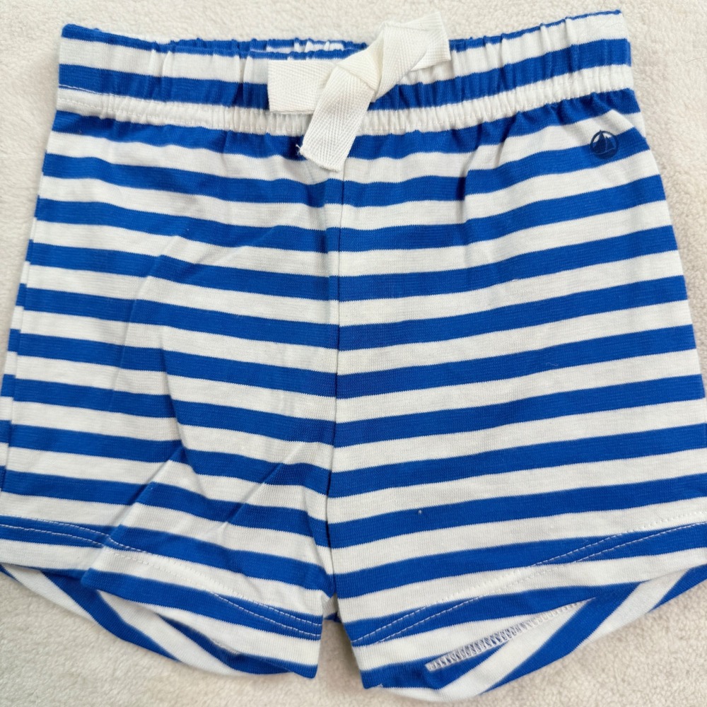 Petit Bateau Baby Blue‎ White Striped Cotton Shorts 12m 74cm Nautical Kids